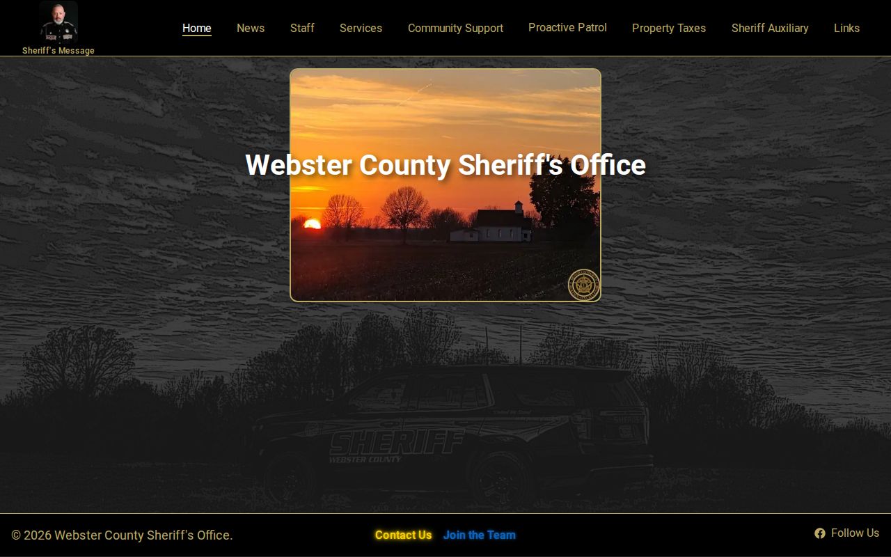 Webster County Sheriff official website showing agency navigation